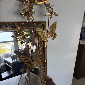Gold Metal Butterfly Wall Accent - Decorative Floral Sculpture